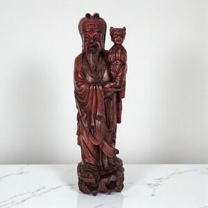 Hand Carved Wood Statue of The Chinese God of Longevity Shou Lao